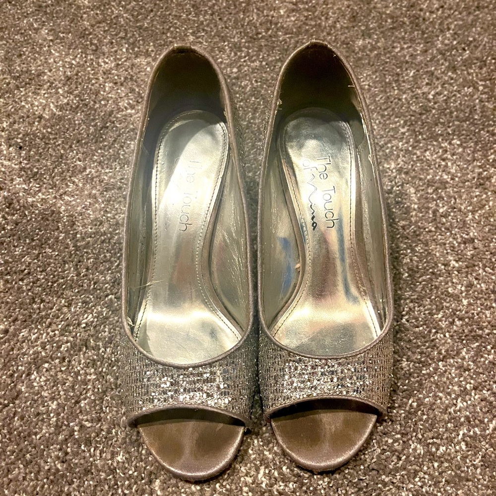 Nina silver 2 inch peep toe heel